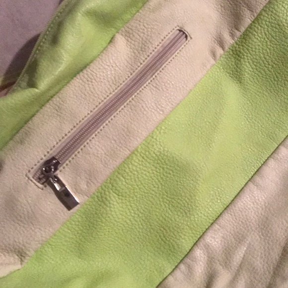 Lime & Cream Hobo Bag with Rosette Accent - Picture 3 of 4